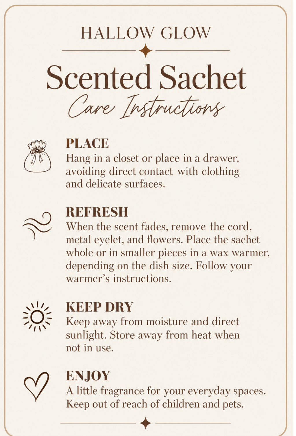Hallow Glow scented sachet care instructions