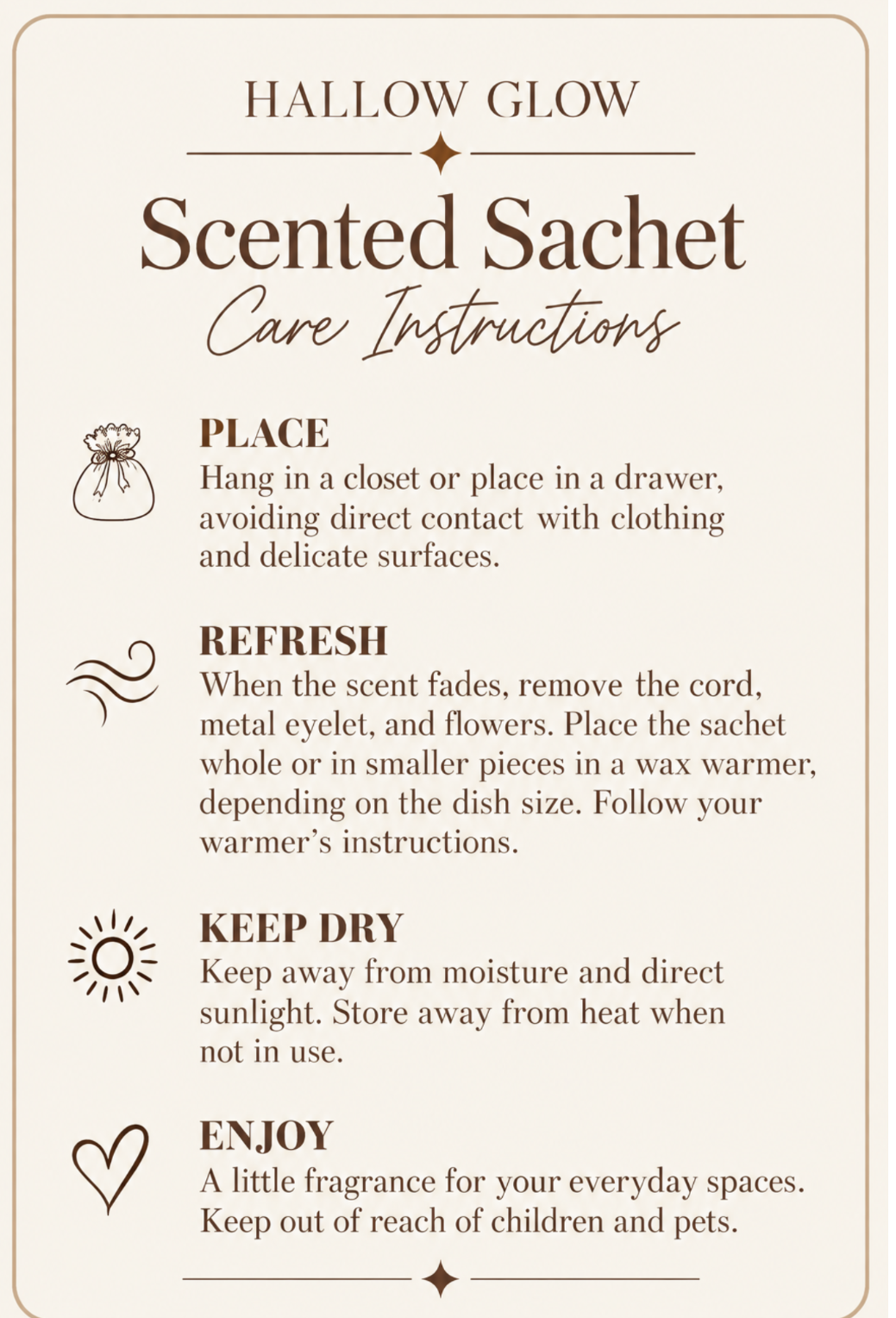Hallow Glow scented sachet care instructions